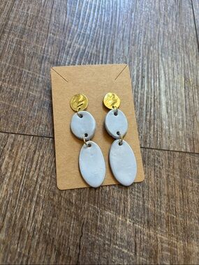Handmade Polymer Clay Light Blue & Gold Drop Earrings - Women’s Earrings